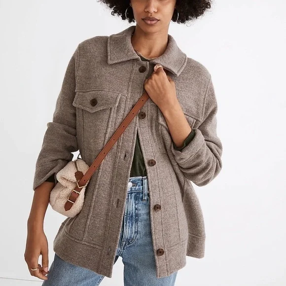 Madewell Oversized Boiled Wool Bridgman Sweater Jacket Grey - Picture 1 of 8